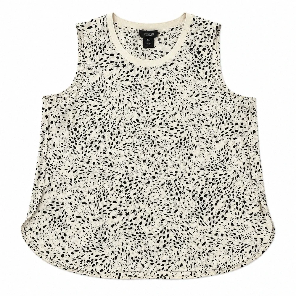 Simply Vera‎ Vera Wang Tank Top XL Black White Abstract Print Sleeveless Blouse